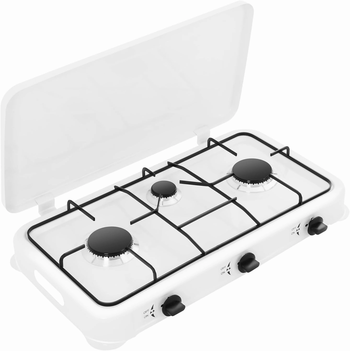 3 Burner Portable Gas Stove Tabletop Gas Cooktop with Wind Blocking Cover Independent Control Knobs Camping Stove LPG for RV, Apartment, Outdoor Cooking