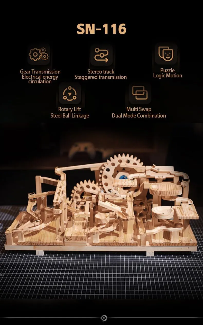 3D Puzzles for Adults to Build, Wooden Steel Ball Track Model Kits, Marble Run Track Set, with Mechanical Transmission (SN116 N2 N3 N4)