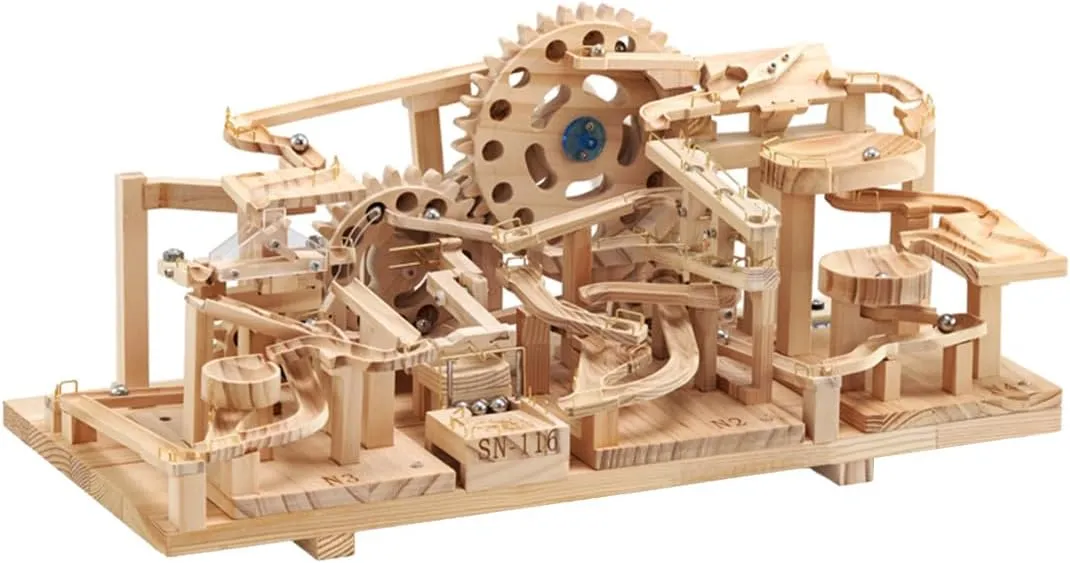 3D Puzzles for Adults to Build, Wooden Steel Ball Track Model Kits, Marble Run Track Set, with Mechanical Transmission (SN116 N2 N3 N4)
