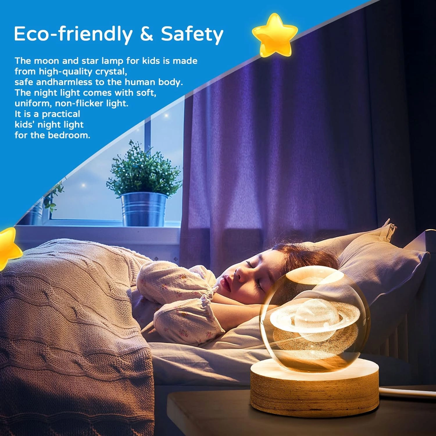3D Nebula Crystal Ball Night Light for Kids - Glass Ball Night Lamp with Wooden Base - Fantasy Decoration - LED Galaxy Planet Nightlight for Bedroom Decor