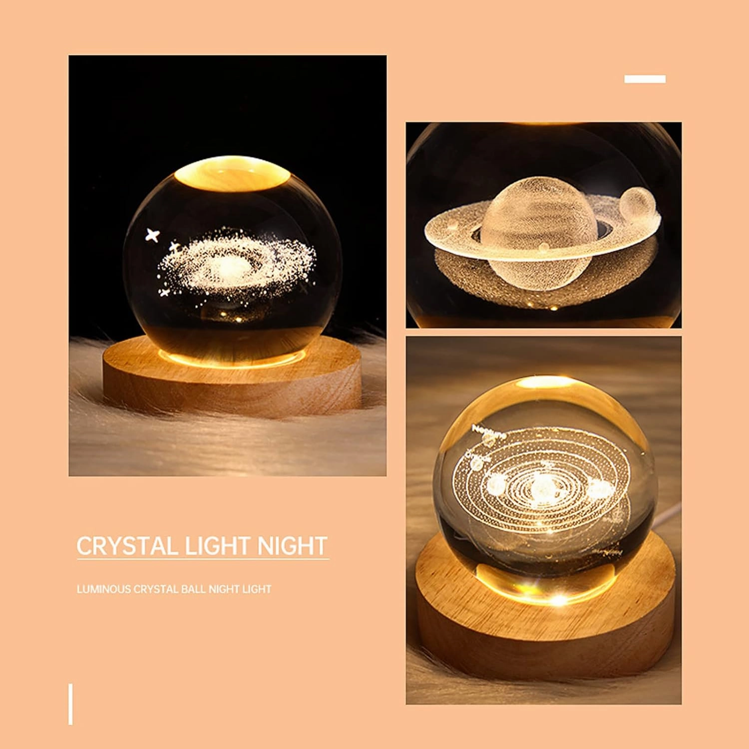 3D Nebula Crystal Ball Night Light for Kids - Glass Ball Night Lamp with Wooden Base - Fantasy Decoration - LED Galaxy Planet Nightlight for Bedroom Decor
