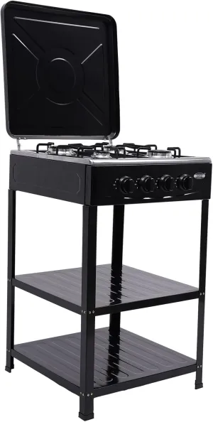4 Burner Gas Stove Set with Support Leg Stand, Portable Natural Gas Stove with 4 Burners, Camping Cookware Set for Outdoor Cooking Camping (Without connecting hose) (Black)