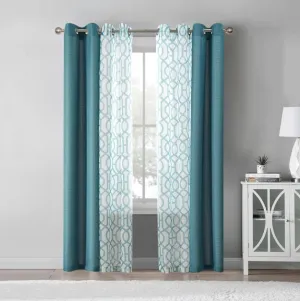 4-Piece Curtain Set, Teal Flannel, Light Filtering Grommet Curtains, 27.5" x 84", Sheer and Solid Panels for Living Room and Bedroom Decor