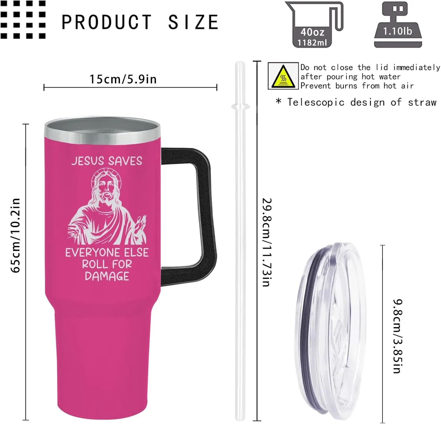 40 oz Tumbler with Handle and Straw Jesus Saves Everyone Else Roll For Damage Tumbler Personalized Tumbler with Lid and Straw Insulated Tumbler Stainless Steel Tumbler Funny Gift