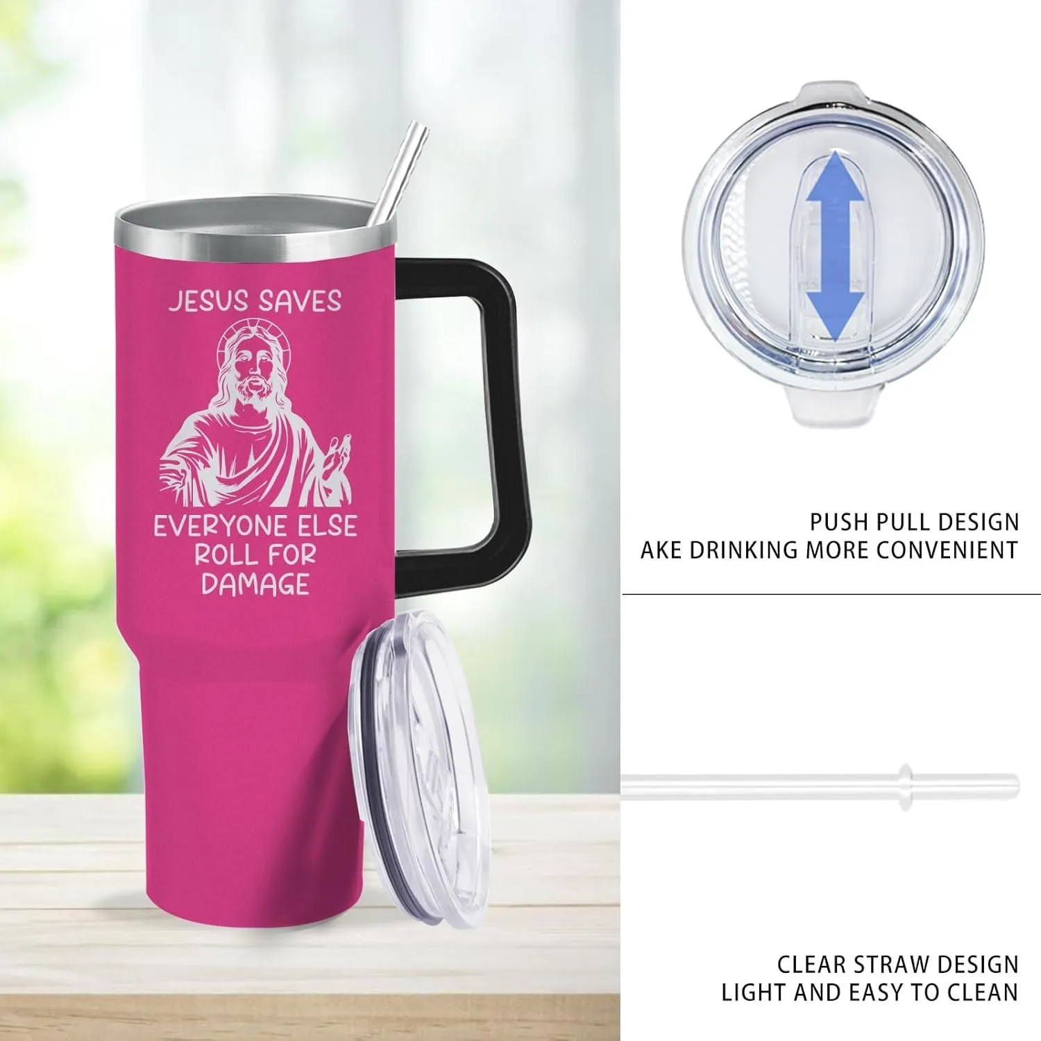 40 oz Tumbler with Handle and Straw Jesus Saves Everyone Else Roll For Damage Tumbler Personalized Tumbler with Lid and Straw Insulated Tumbler Stainless Steel Tumbler Funny Gift