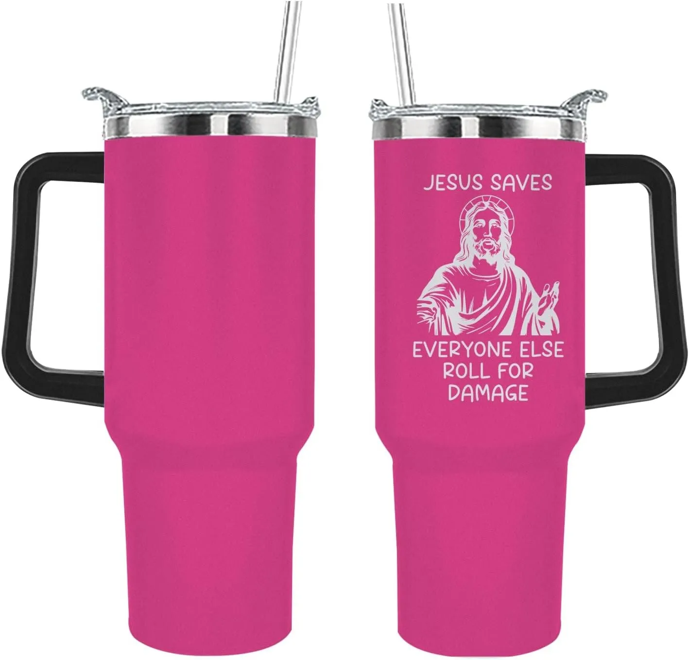 40 oz Tumbler with Handle and Straw Jesus Saves Everyone Else Roll For Damage Tumbler Personalized Tumbler with Lid and Straw Insulated Tumbler Stainless Steel Tumbler Funny Gift