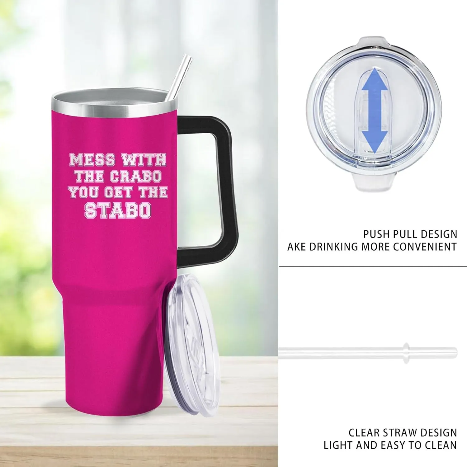 40oz Tumbler with Handle Mess With The Crabo You Get The Stabo Tumbler Insulated Stainless Tumbler with Lids and Straws funny Gift for Teacher