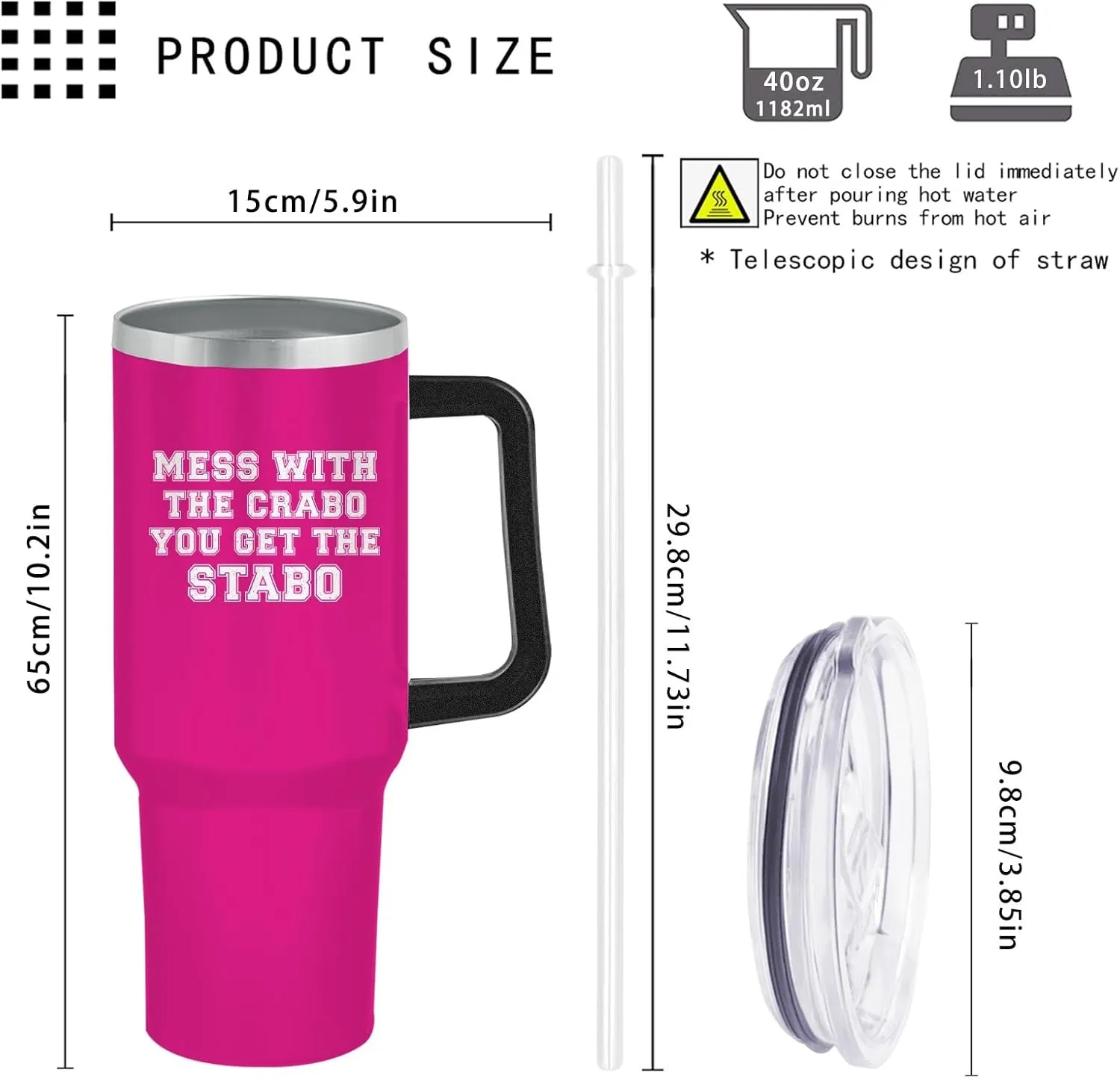 40oz Tumbler with Handle Mess With The Crabo You Get The Stabo Tumbler Insulated Stainless Tumbler with Lids and Straws funny Gift for Teacher