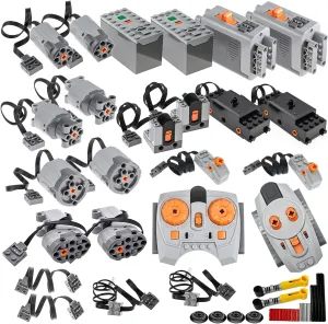 44Pcs Power-Function Kits Set M/L/XL Servo-Train-Motor-Set Compatible with Major Brand Technic-Parts Pieces IR Receiver Adjustable Speed Remote-Control AA/AAA Battery Box Light Switch