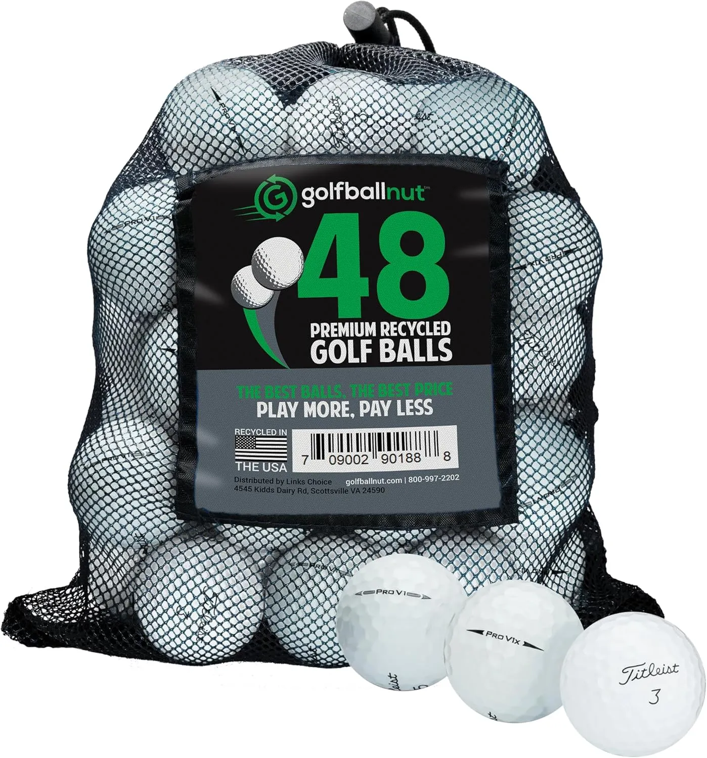 48 Golf Ball Mix for Titleist Pro V1 and Pro V1x - Recycled and Used ProV1 & ProV1x Golf Balls - Includes Mesh Carrying Bag - Good Condition