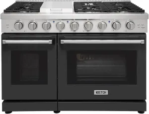 48 inch Pro-Style Natural Gas Range or Liquid Propane Gas Range with 6 Burners & 1 Griddle Cooktop, Double 4.6 cu. ft. and 2.2 cu. ft. Oven, in Stainless Steel - KOS-48RG03M (Black)