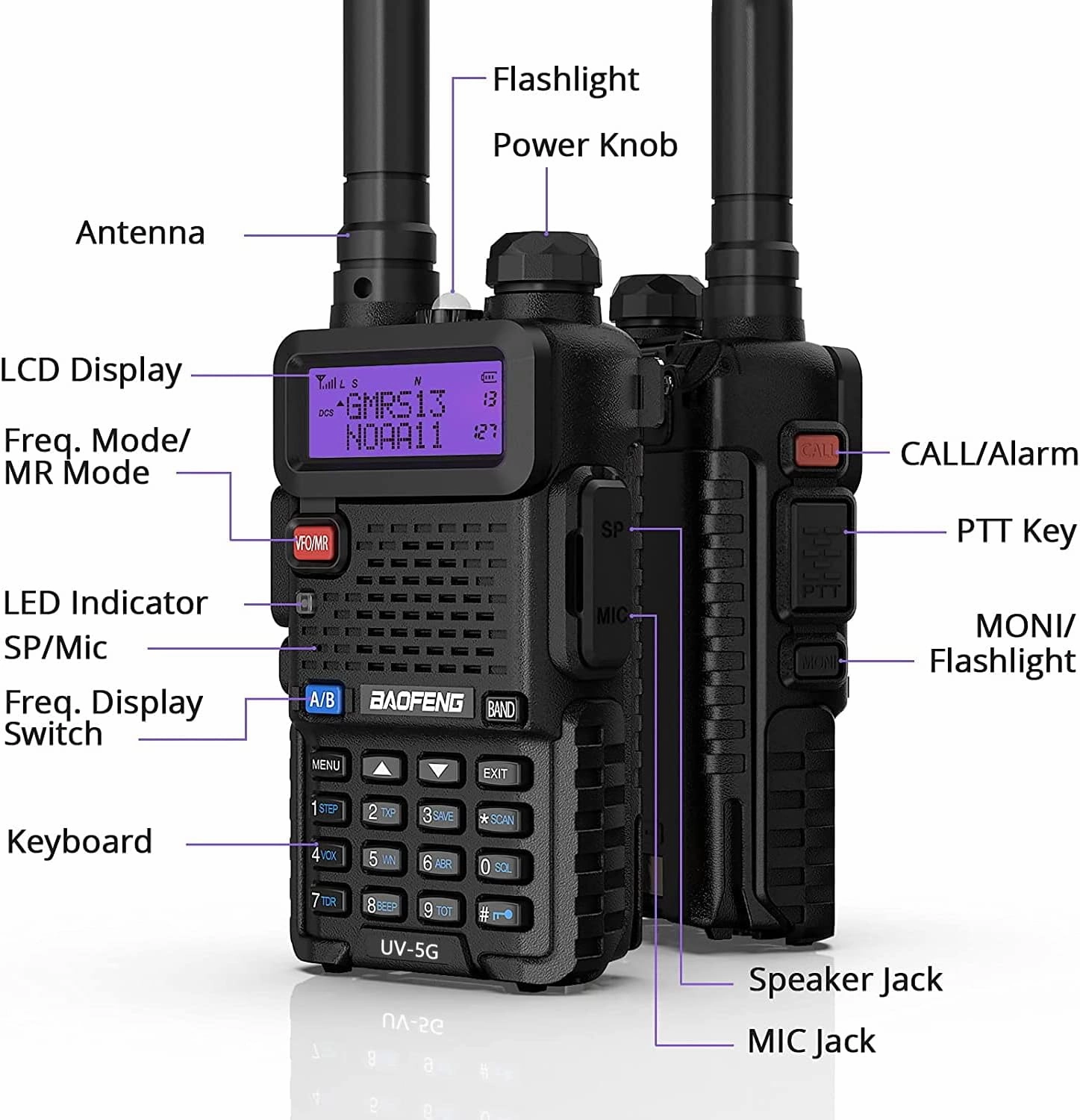 4 Pack BAOFENG UV-5X (UV-5G) GMRS Radio, Long Range Walkie Talkies with 2 Pcs 3800mAh Battery, Two Way Radio with Speaker Mic, GMRS Handheld Radio for Adults, Support Chirp & NOAA