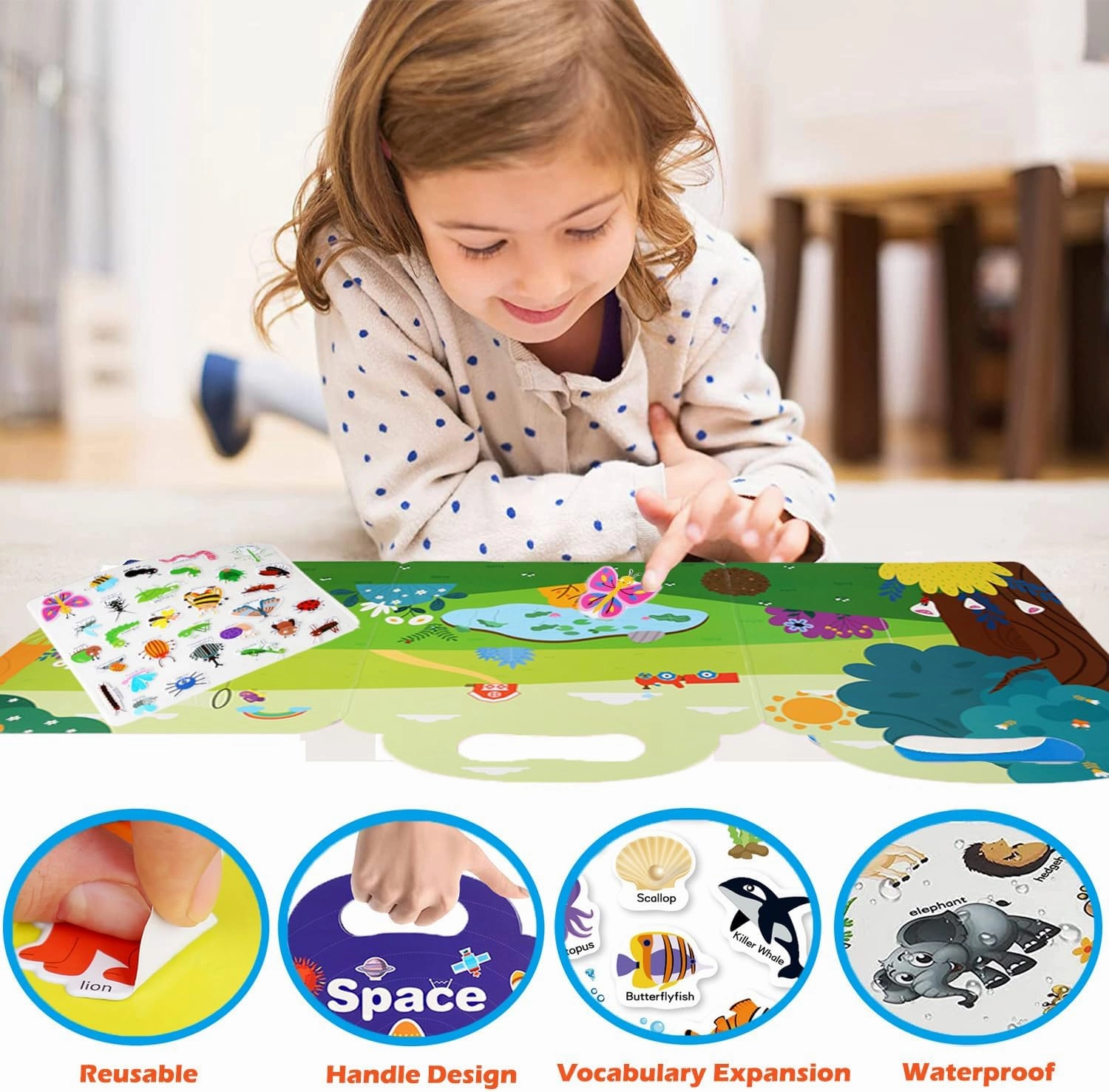 4 Pack Reusable Sticker Books for Toddlers 2-4 Years, Sticker Books for Kids 1-3, Birthday Gifts for Kids Toddler Boys Girls Travel Toys (Animals Insects Space Dinosaur)