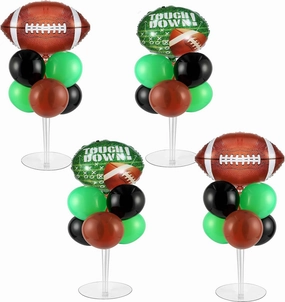 4 Sets Football Party Balloons Stand Kit, Football Party Balloon Centerpiece for Tables with 4pcs Football Foil Balloons,28pcs Green Black Brown Balloon for Game Sport Football Themed Birthday