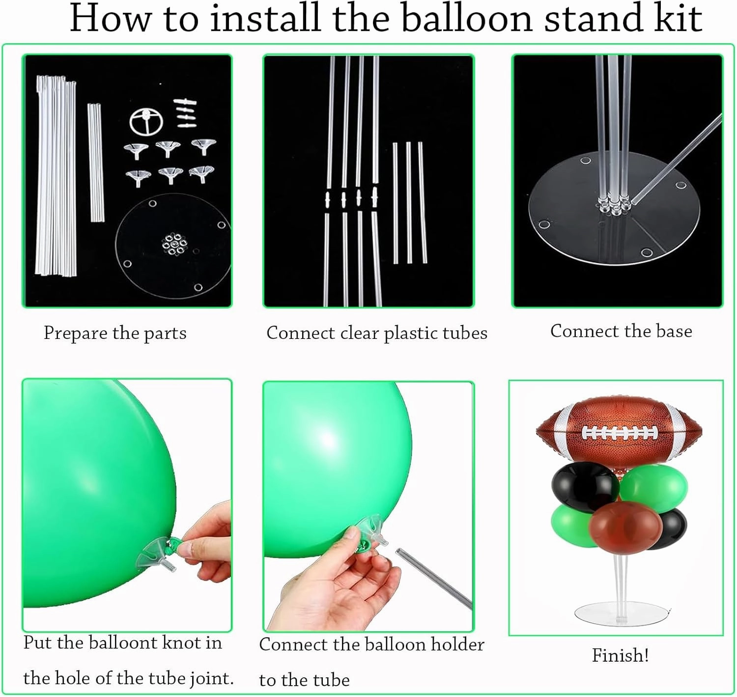 4 Sets Football Party Balloons Stand Kit, Football Party Balloon Centerpiece for Tables with 4pcs Football Foil Balloons,28pcs Green Black Brown Balloon for Game Sport Football Themed Birthday