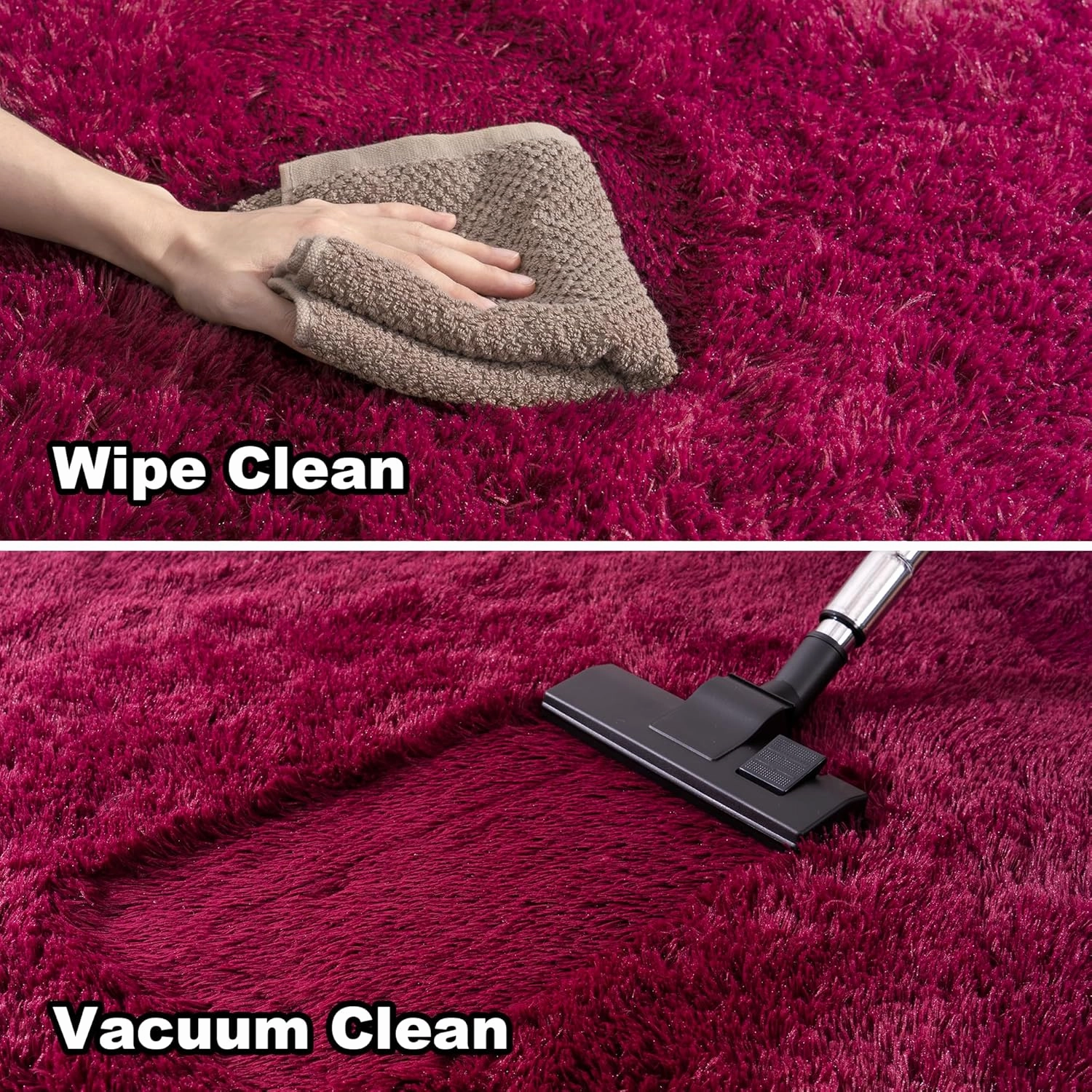 4x6 Rug - Non-Slip Rugs for Living Room - Height Pile 1.4" Plush Rug - Fluffy Throw Carpet for Bedroom - Burgundy