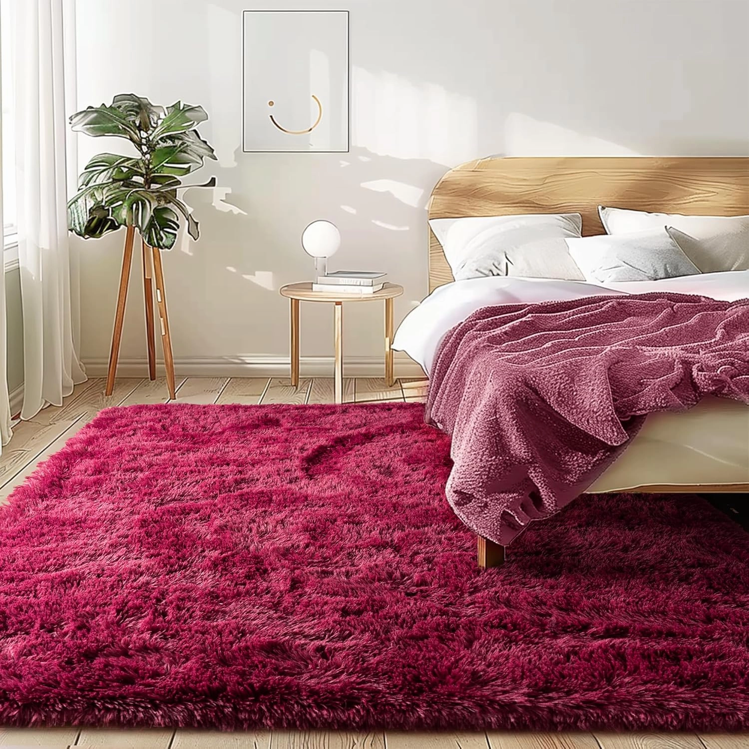 4x6 Rug - Non-Slip Rugs for Living Room - Height Pile 1.4" Plush Rug - Fluffy Throw Carpet for Bedroom - Burgundy