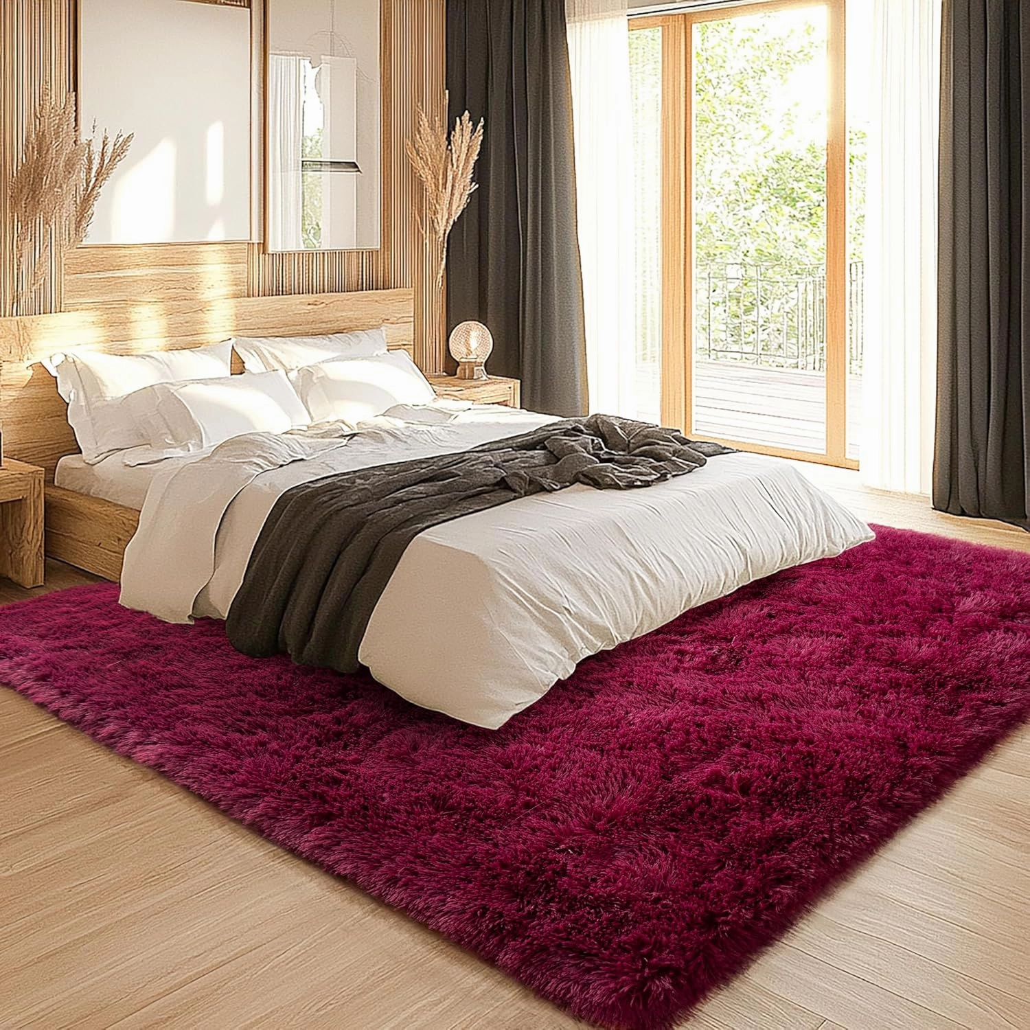 4x6 Rug - Non-Slip Rugs for Living Room - Height Pile 1.4" Plush Rug - Fluffy Throw Carpet for Bedroom - Burgundy