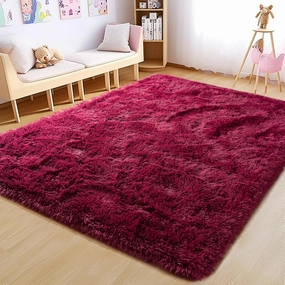 4x6 Rug - Non-Slip Rugs for Living Room - Height Pile 1.4" Plush Rug - Fluffy Throw Carpet for Bedroom - Burgundy