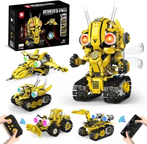 5-in-1 STEM Robot Building Kit for Boys & Girls Ages 6-14, Remote & App Controlled Coding Toys with LED Lights- Transforming Models,673PCS Educational RC Robotics Gift for Kids 6-12 