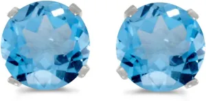 5 mm Natural Round Blue Topaz Stud Earrings Set in 14k White Gold, Women or Men Gold Stud Earrings
