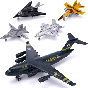 5 Pack Army Navy Airplane Toys Set with Light & Sounds, Military Fighter Jet Die Cast Plane Metal Aircraft Toy, Pull Back Aircraft Gift for Kids Toddlers Boys Girls Ages 3 
