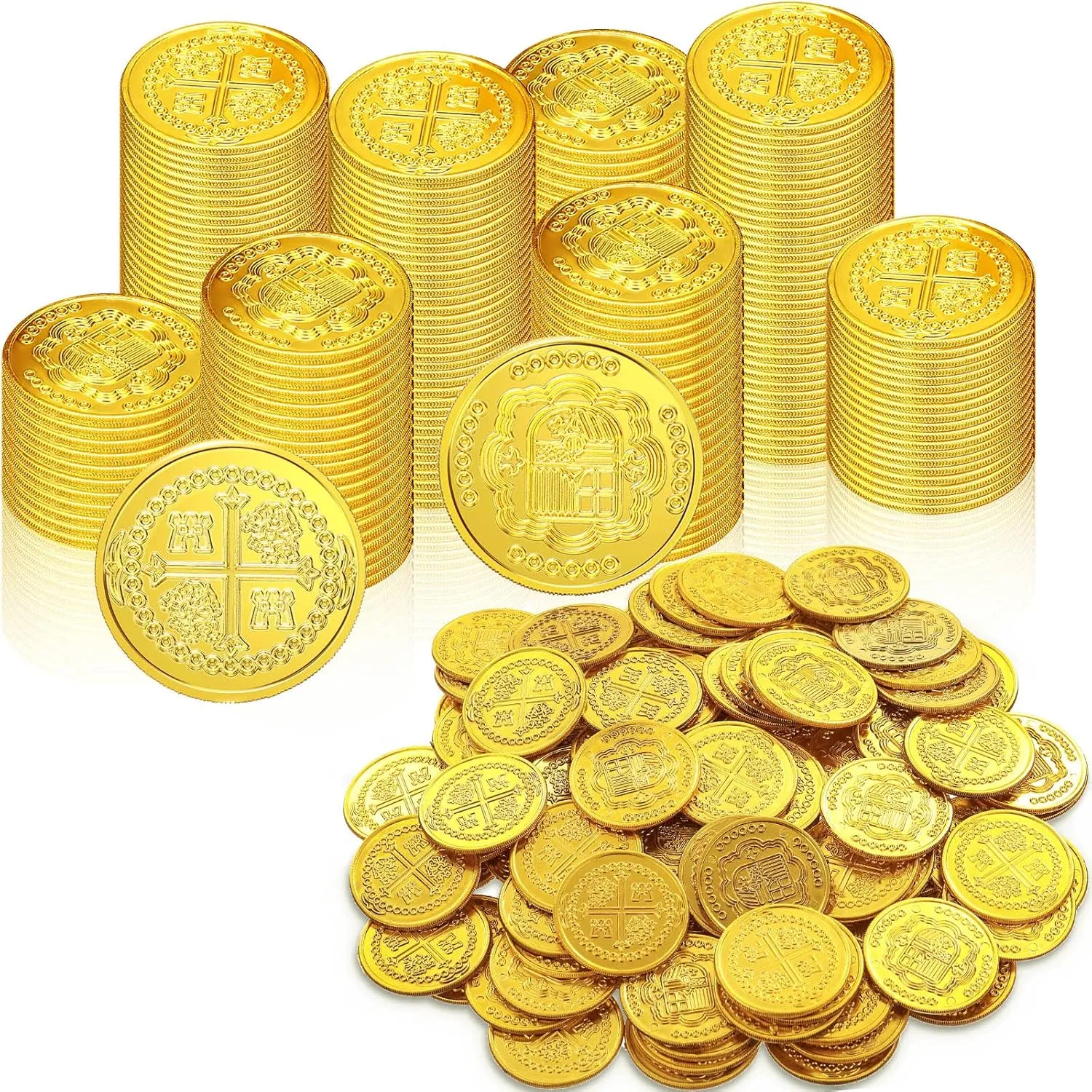 500 Pcs Gold Coins Bulk Pirate Plastic Gold Coin Treasure Coin St. Patrick's Day Party Favor Fake Gold Coin Toy for Pirate Themed Party Treasure Hunt Game Novelty Party Favor