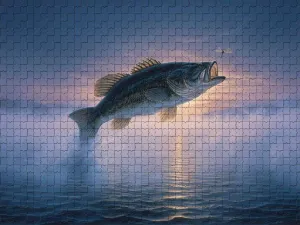 500 Piece Jigsaw Puzzle for Adults Jumping Bass Fish Dragonfly Challenging and Dynamic Puzzle Game for Anglers Nature Fans Wall Decor Gift Family Game Night Fun