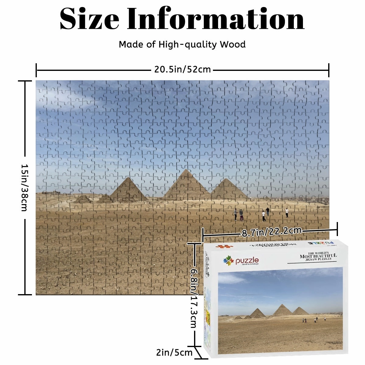 500-Piece Puzzle of the Pyramids of Giza – Wooden Jigsaw Made of Basswood