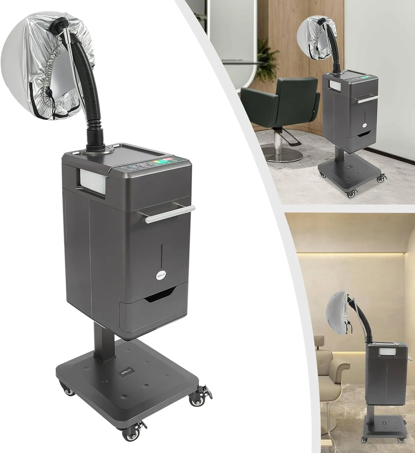 500W Multifunctional Anion Hair Dyeing Machine,110V Nano Hair Steamer/Hair Oil Machine Stand Up Base Equipment Vertical Nano Steamer Salon Spa (500W, Gray)