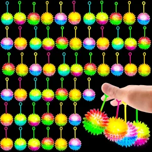 52 Pcs Light Up Bouncy Balls LED Flashing Spiky Balls for Teenagers Children Adults Birthday Gifts Carnival Prizes Glow in The Dark Party Favors