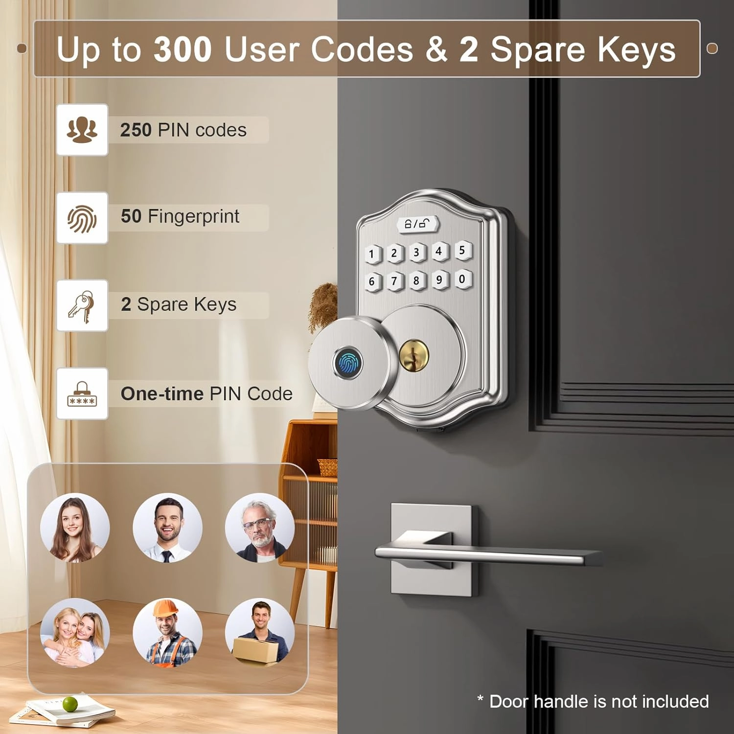 52HZ Fingerprint Door Lock, Keyless Entry Door Lock with Code, Voice Guidance Electronic Keypad Deadbolt Smart Locks for Front Door, Anti-Peeping Password, Auto Lock, Easy to Install, Satin Nickel