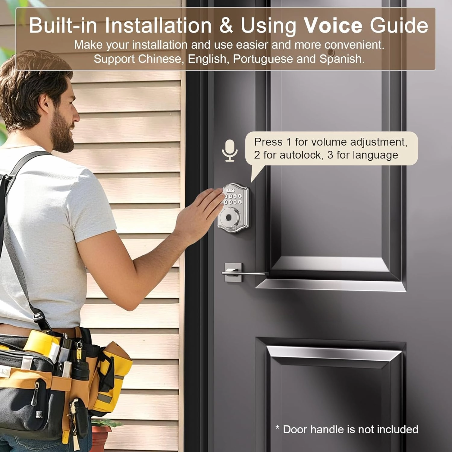 52HZ Fingerprint Door Lock, Keyless Entry Door Lock with Code, Voice Guidance Electronic Keypad Deadbolt Smart Locks for Front Door, Anti-Peeping Password, Auto Lock, Easy to Install, Satin Nickel