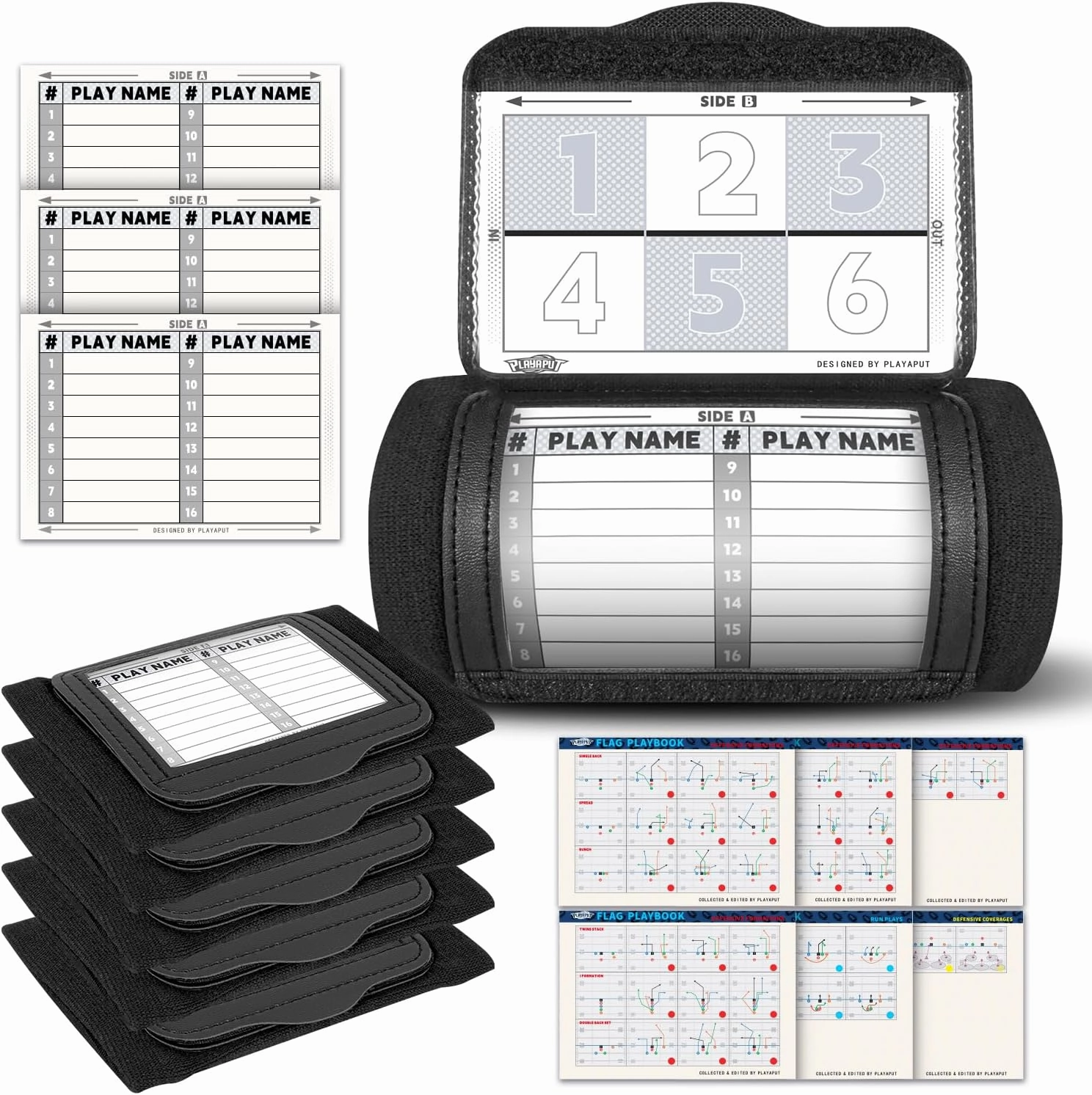 5 Pack Wristbands with Stickers, Cards, Easy Clean Wristbands for Plays, Quarterback Wristband Playbook for Youth Football Gear