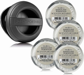 5 Pc Set - Bath & Body Works Scentportable Black Rubber Clip & 4 Mahogany Teakwood Refills