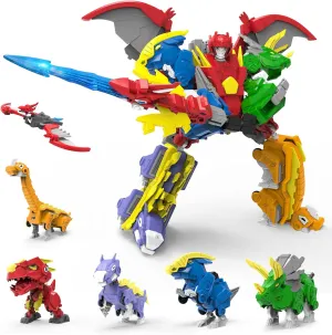 6 Shapes Dinosaur Transforming Robot Toys for Kids 6 , 6 Packs of STEM Transformed Action Figure,s 6-in-1 Dino-Robot Model Toys, Birthday Gifts for Boys Girls Age 6, 7, 8, 9, 10  Years Old