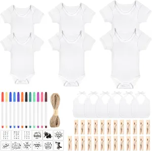 60/110/220 Pcs DIY Baby Bibs Bodysuit Set Baby Shower Game White Baby Bibs White Newborn Bodysuit for Baby Shower