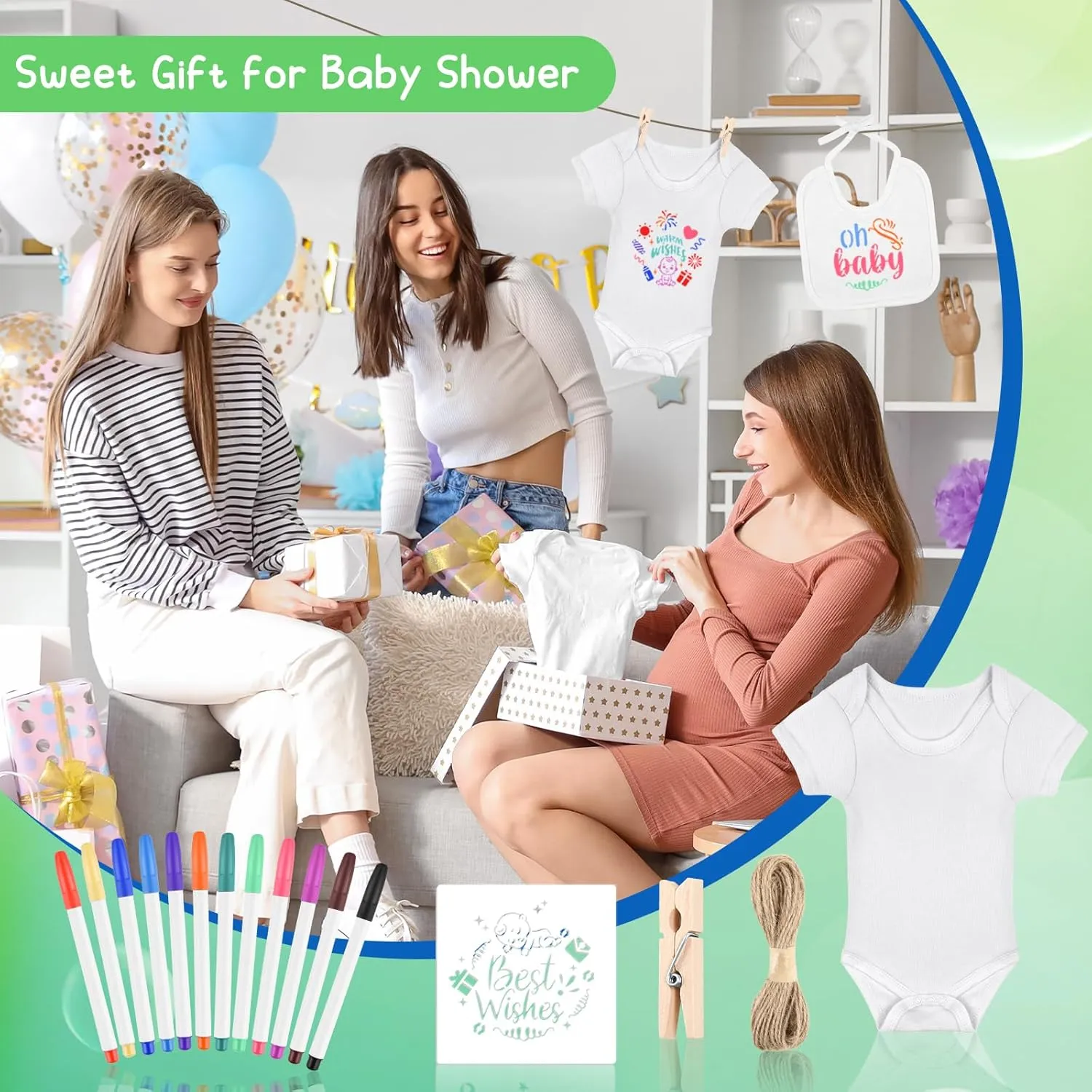 60/110/220 Pcs DIY Baby Bibs Bodysuit Set Baby Shower Game White Baby Bibs White Newborn Bodysuit for Baby Shower