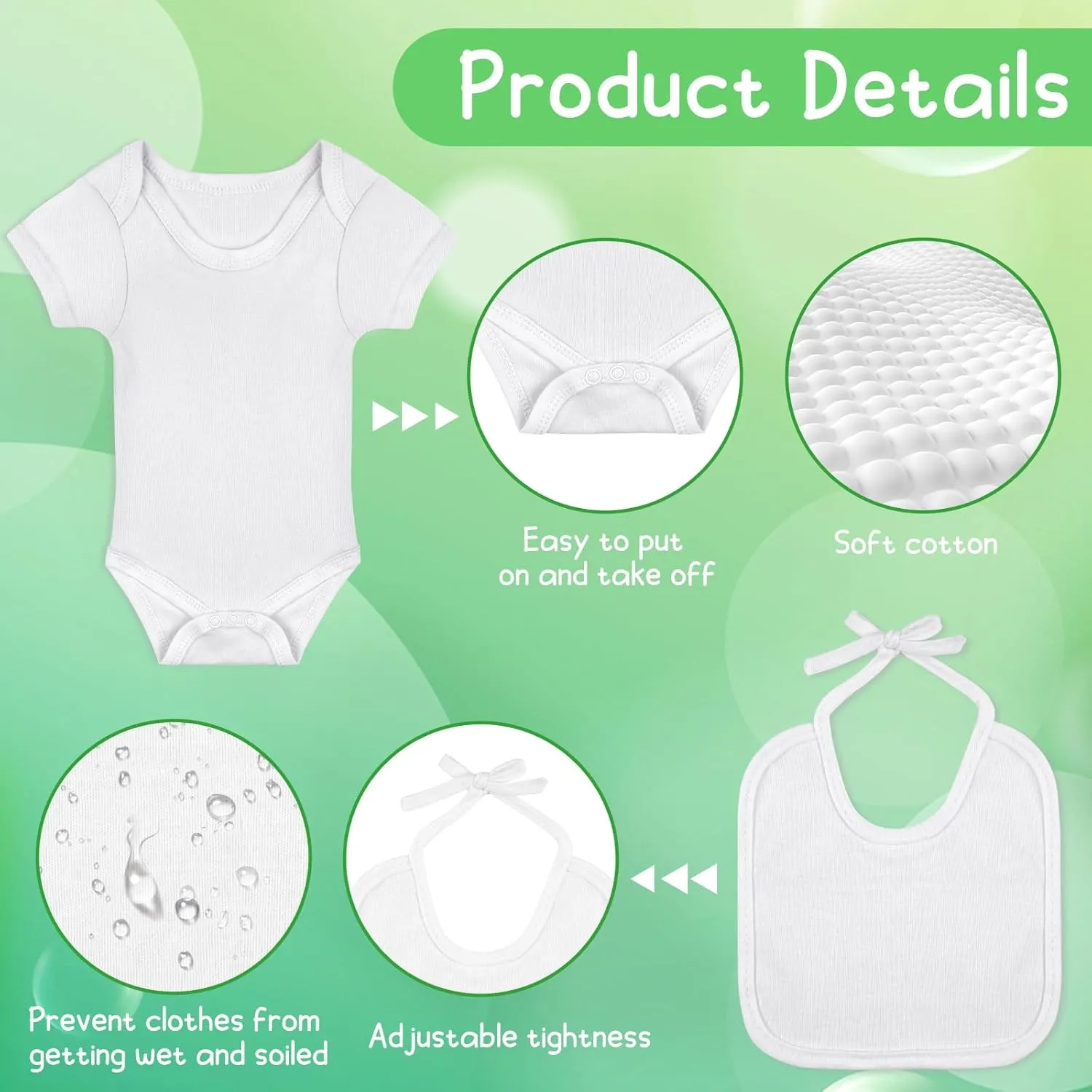 60/110/220 Pcs DIY Baby Bibs Bodysuit Set Baby Shower Game White Baby Bibs White Newborn Bodysuit for Baby Shower