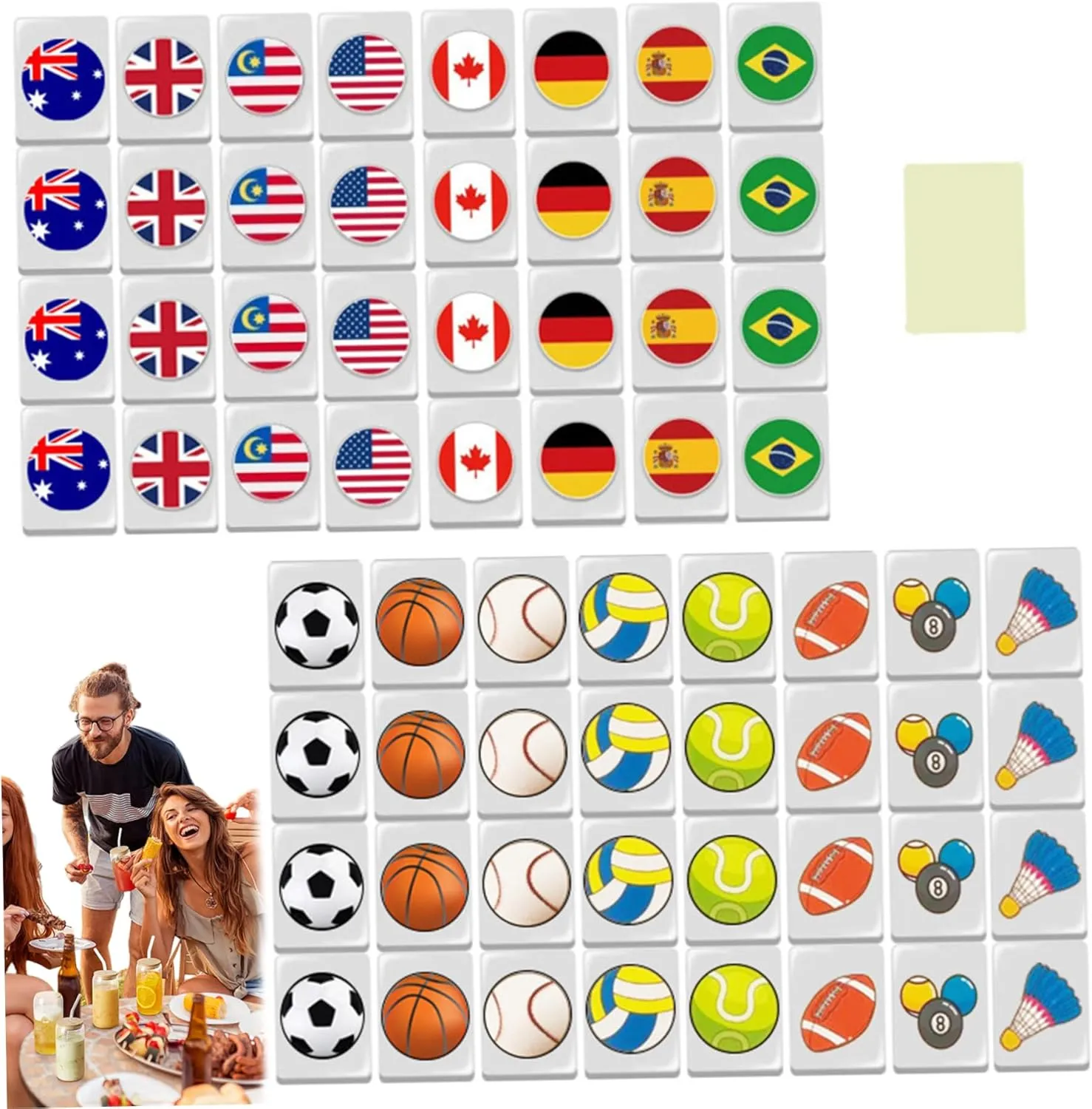 64Pcs Mini Mahjong Set Mahjong Game Set Flag ＆ Ball Pattern Mahjong Tiles Escape Game 24mm Travel Mahjong Set Reusable Block Mahjong Game Set for Spring Picnic Party Gift.