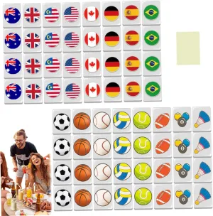 64Pcs Mini Mahjong Set Mahjong Game Set Flag ＆ Ball Pattern Mahjong Tiles Escape Game 24mm Travel Mahjong Set Reusable Block Mahjong Game Set for Spring Picnic Party Gift.