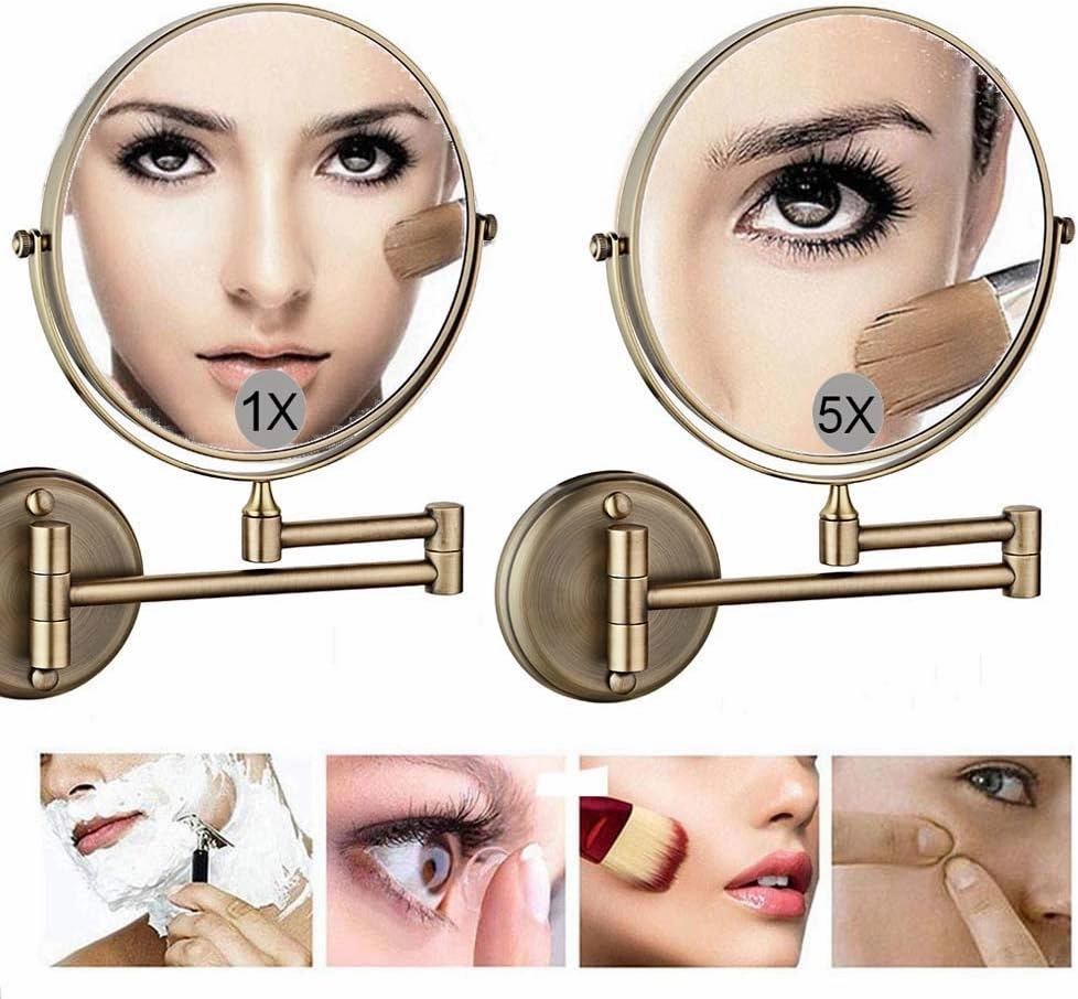 6" 5X Magnification Wall-Mounted Bathroom Mirror Wall Mirror Wall Mounted Makeup Mirror Double Sided Swivel 360° Extendable 17'' for Bathroom Hotels,6In(6In)