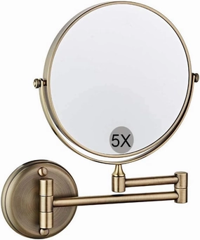 6" 5X Magnification Wall-Mounted Bathroom Mirror Wall Mirror Wall Mounted Makeup Mirror Double Sided Swivel 360° Extendable 17'' for Bathroom Hotels,6In(6In)