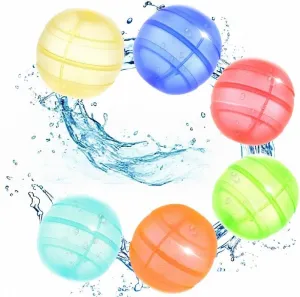 6PCS Reusable Water Balloons Set - 6 Colors Silicone Refillable Splash Balls for Kids Outdoor Summer Activities, Pool Beach Water Games, Fast Self-Sealing Water Bomb Toys