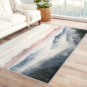 6x8 ft, Washable Mountain Area Rug - Landscape Rugs for Bedroom, Living Room, Office, Dorm, Kitchen, Dining Room, Watercolor Carpet & Home Decor