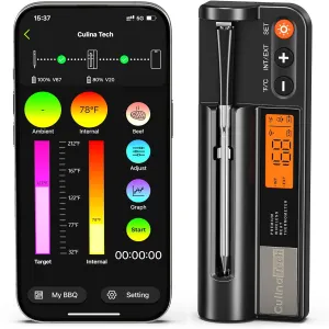 700FT Wireless Meat Thermometer with LCD Screen, Digital Cooking Food Thermometer for Beef Lamb Turkey, Dual Sensor Measures Internal & Ambient Temp