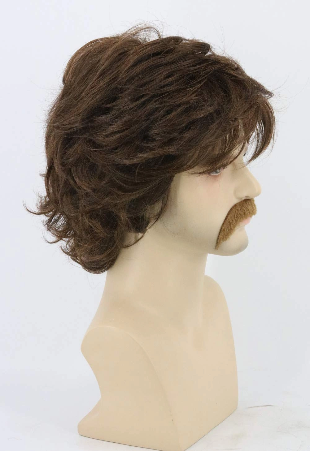 70s Mens Wigs Brown Short Wavy Shaggy Wig Cosplay Halloween Costume Wigs Wig Cap and Beard