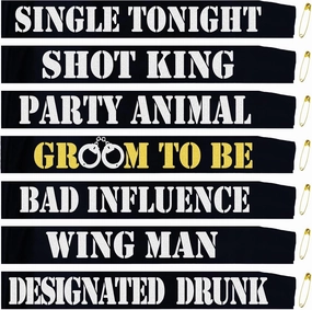 7 Pcs Bachelor Party Sashes Set - Funny Groom to Be/Team Groom/Groomsmen/Best Man Sash for Men Bachelor Bachelorette Party Accessories Favors Supplies Decorations Gifts(Black, Silver)