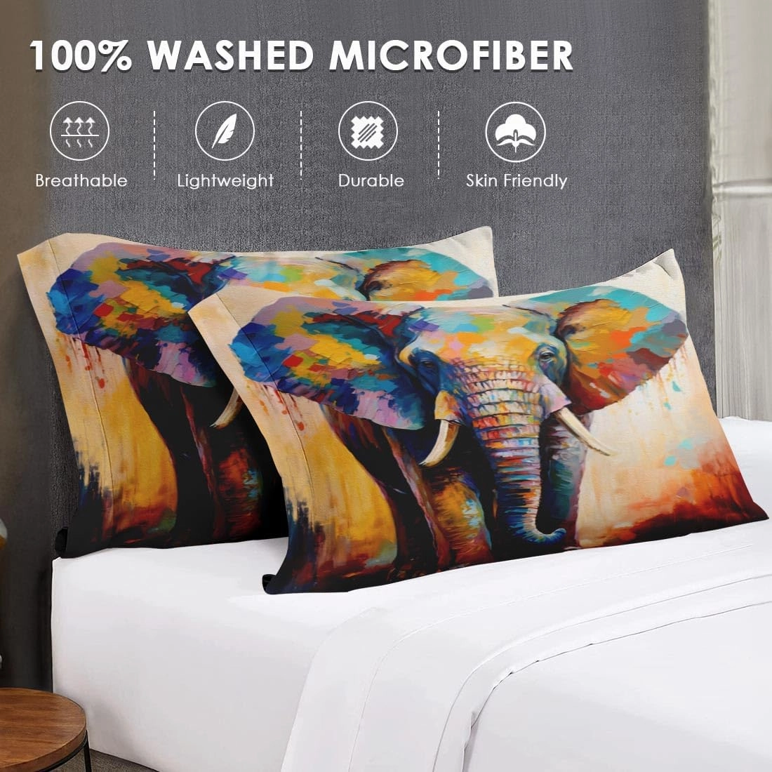 7 Pcs King Size Comforter Set with 2 Pillowcases & 2 Shams, Painting Animal Elephant Bedding for Kids and Adults, Natural Wildlife Bed in a Bag with Flat Fitted Sheet
