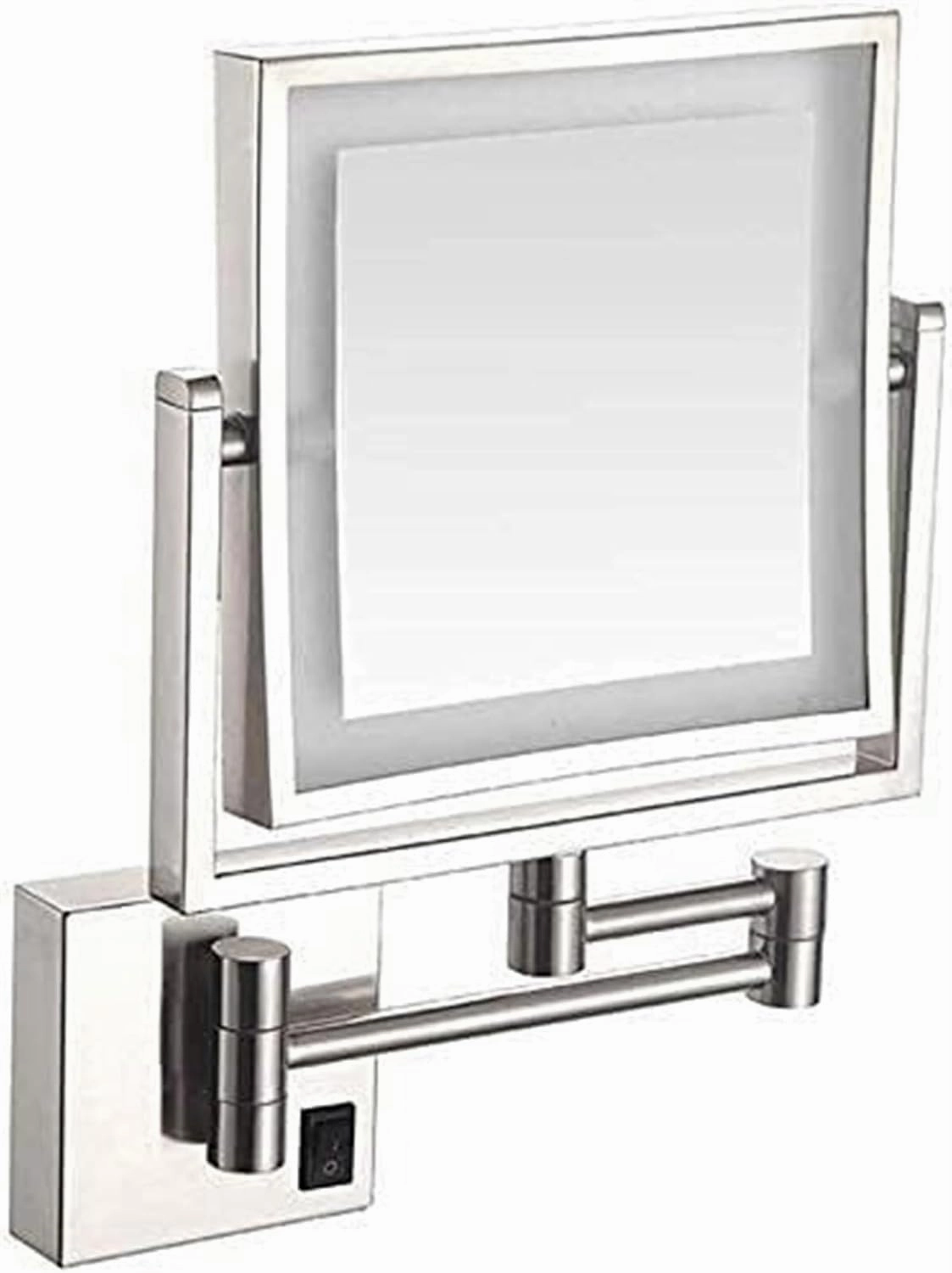 8-Inch Wall-Mounted Makeup Mirror with LED Light, 3X Magnification, Folding Telescopic, Single-Sided, Rotatable, Polished Gold Frame